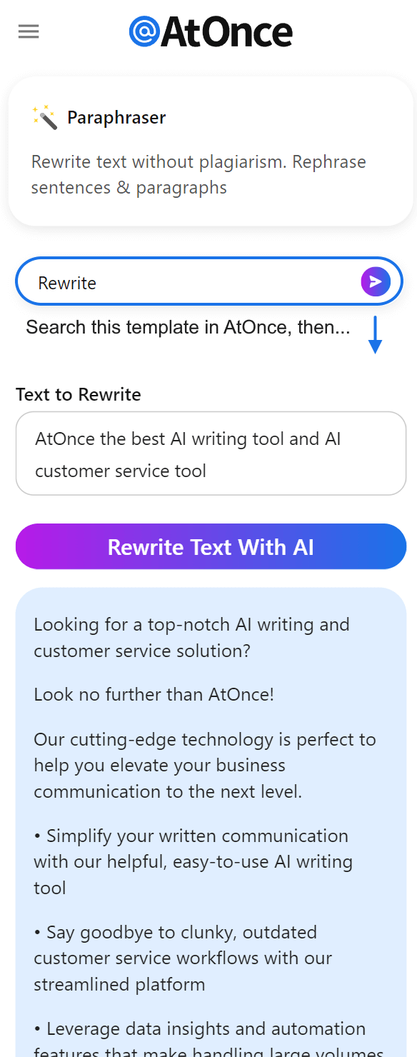 AtOnce AI article rewriter